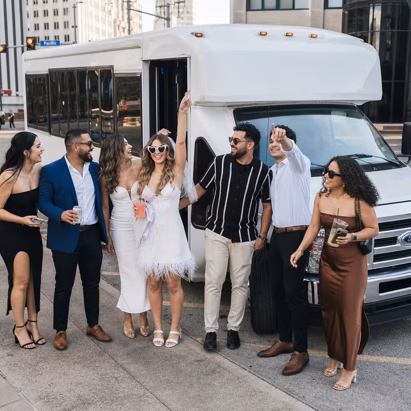 Black Mercedes Sprinter van staged for an Dallas Bachelor & Bachelorette Transportation group