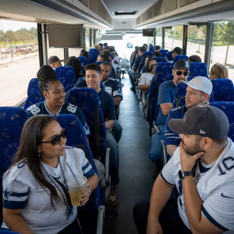 Passenger seating aboard a Dallas party bus rental
