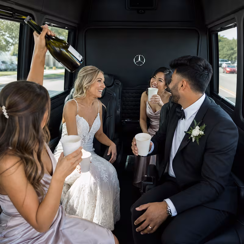 Black Mercedes Sprinter van staged for an Dallas Wedding Transportation group